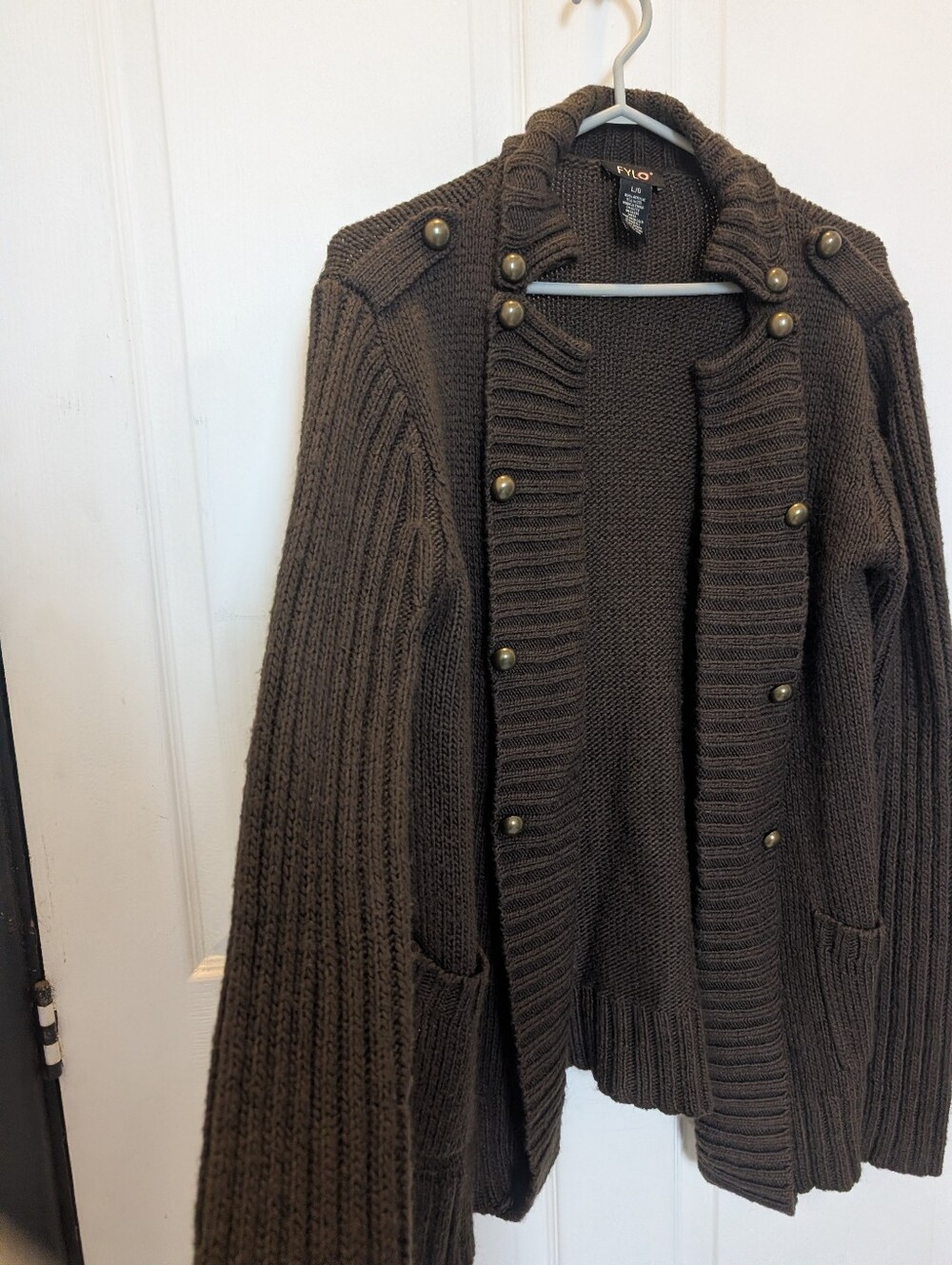Women's Dark Brown Knit Military Button Cardigan Jacket